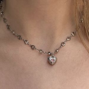 Coquette heart pink silver womens brandy melville choker necklace